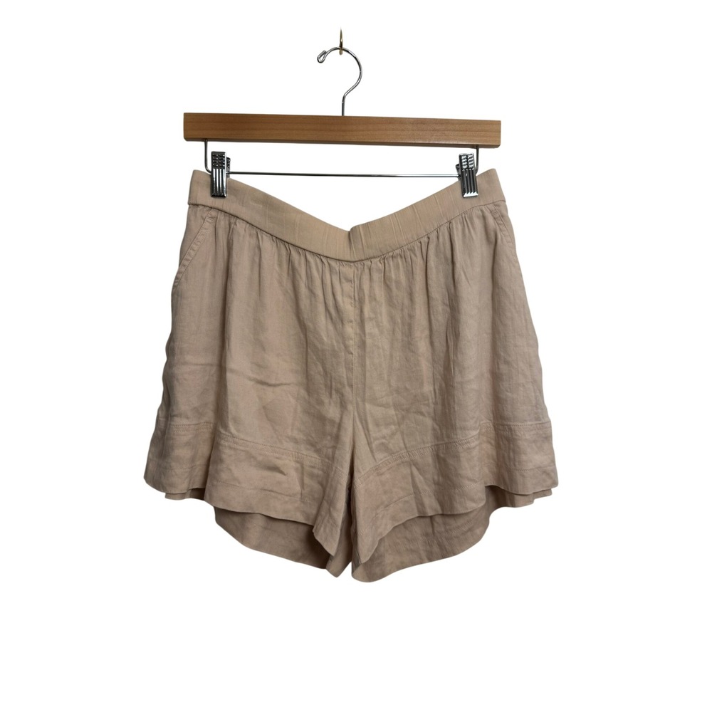 Vince Beige Linen Blend Pull On Relaxed Shorts Small Tiered Hem Pockets